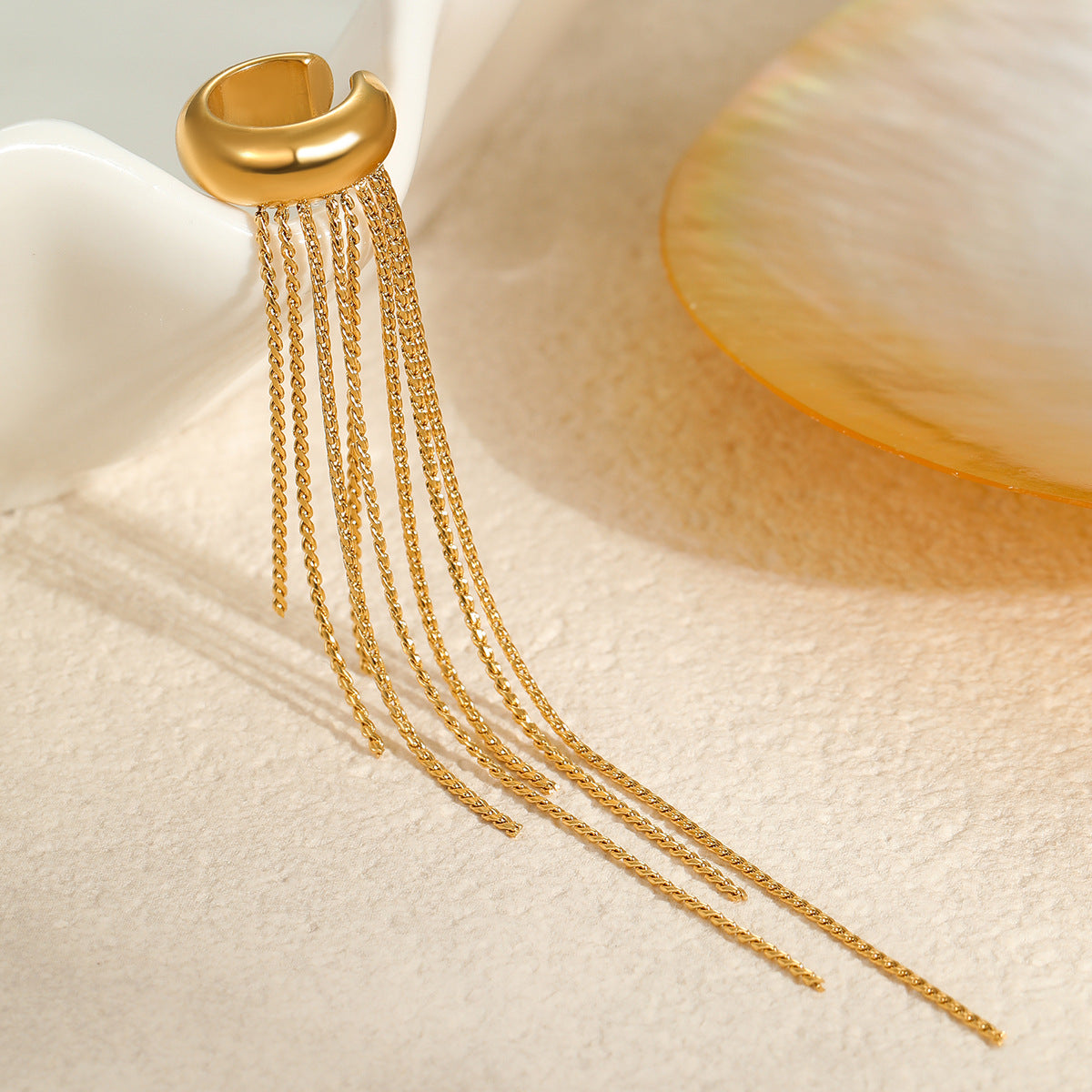 18K Gold Plated Stainless Steel Long Fringe Ear Cuff