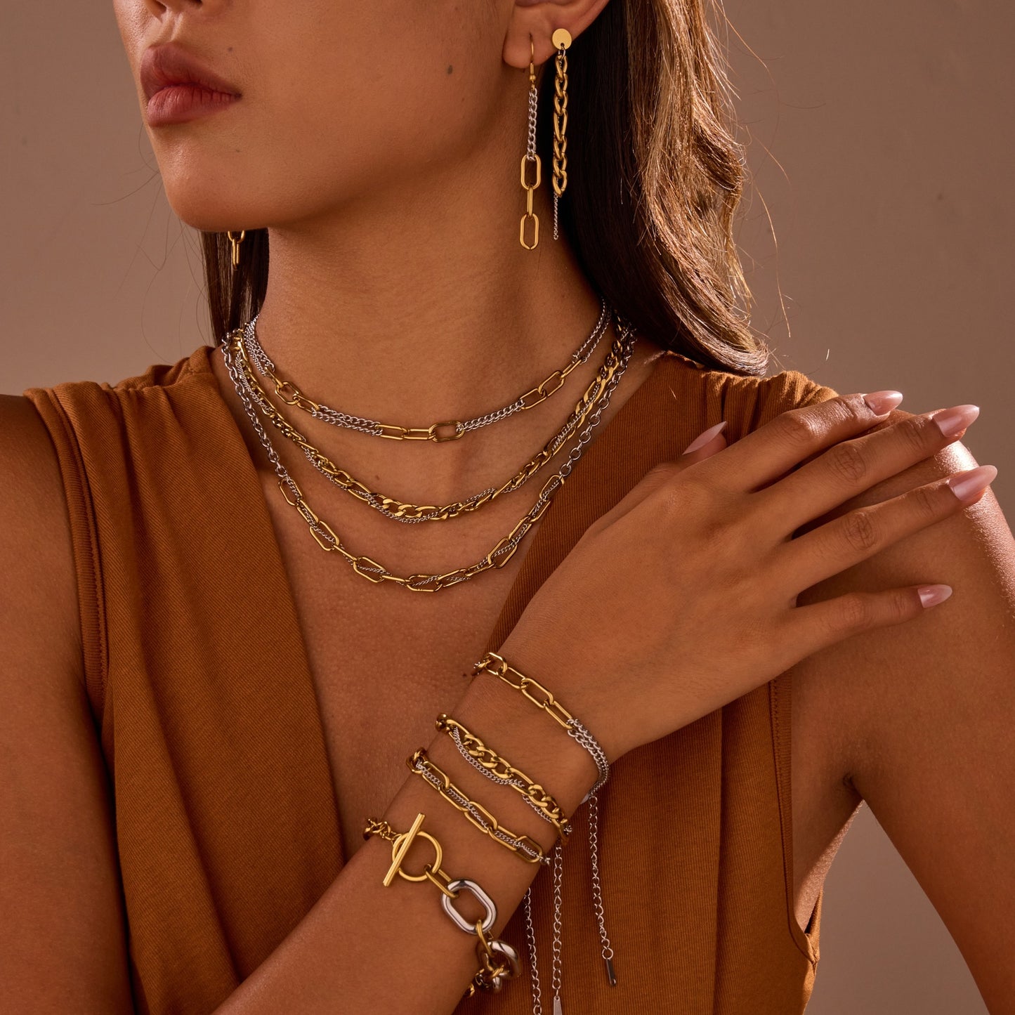 Two-Tone Chain Link Design Jewelry